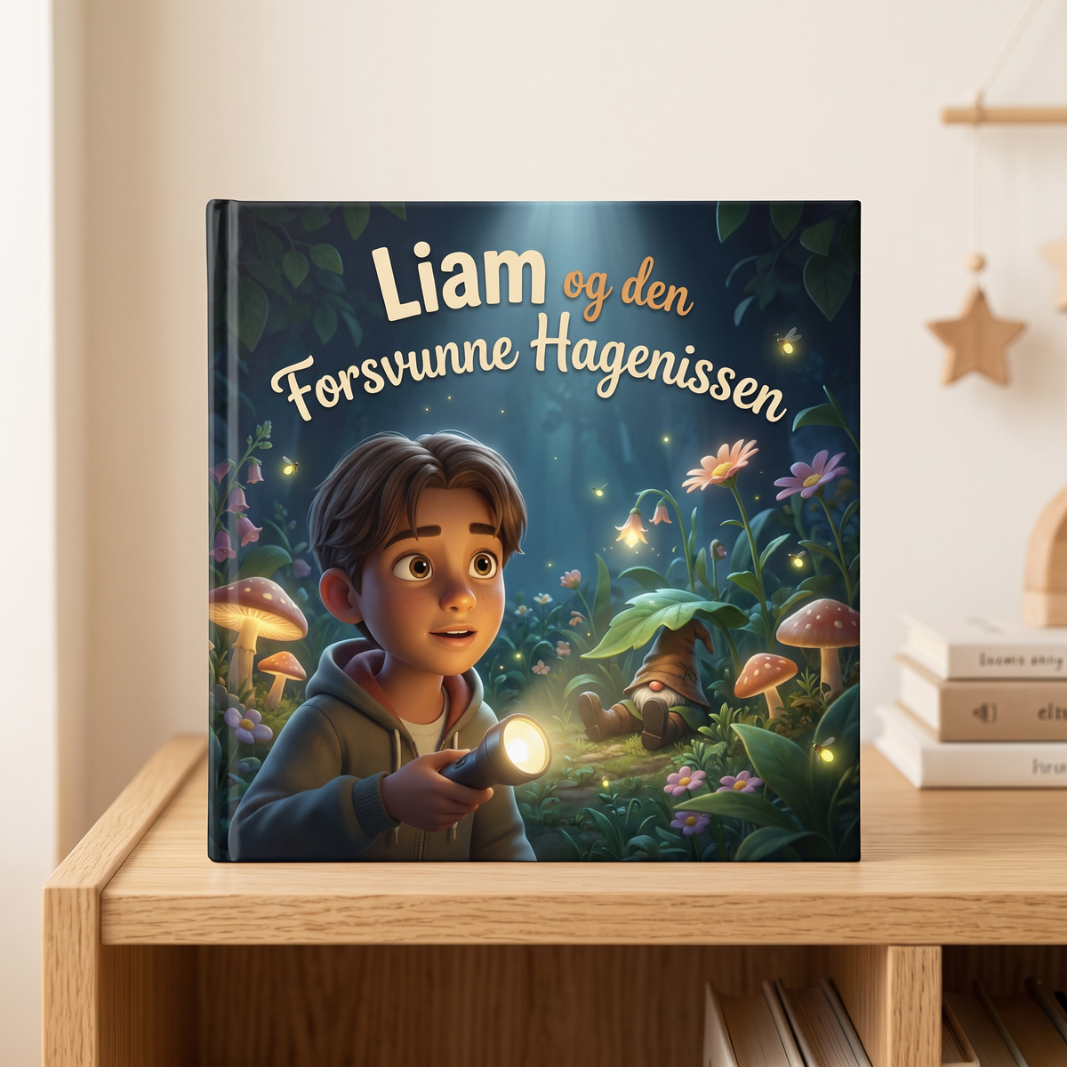 Lukket bok «Liam og den Forsvunne Hagenissen» på nøytral bakgrunn
