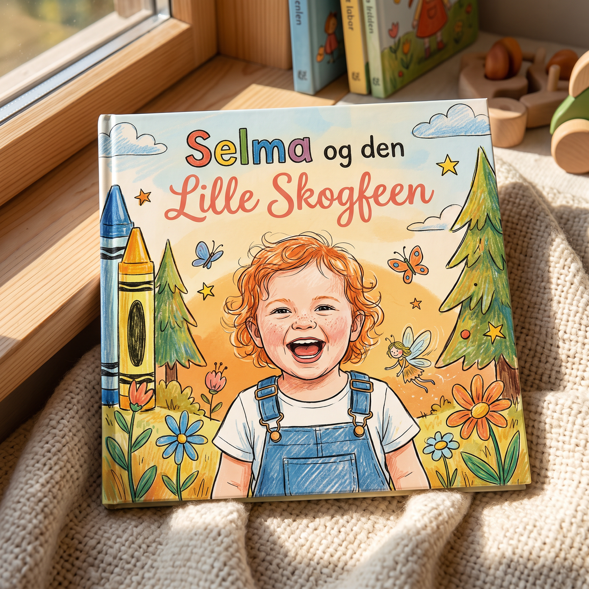 Lukket bok «Selma og den Lille Skogfeen» på nøytral bakgrunn