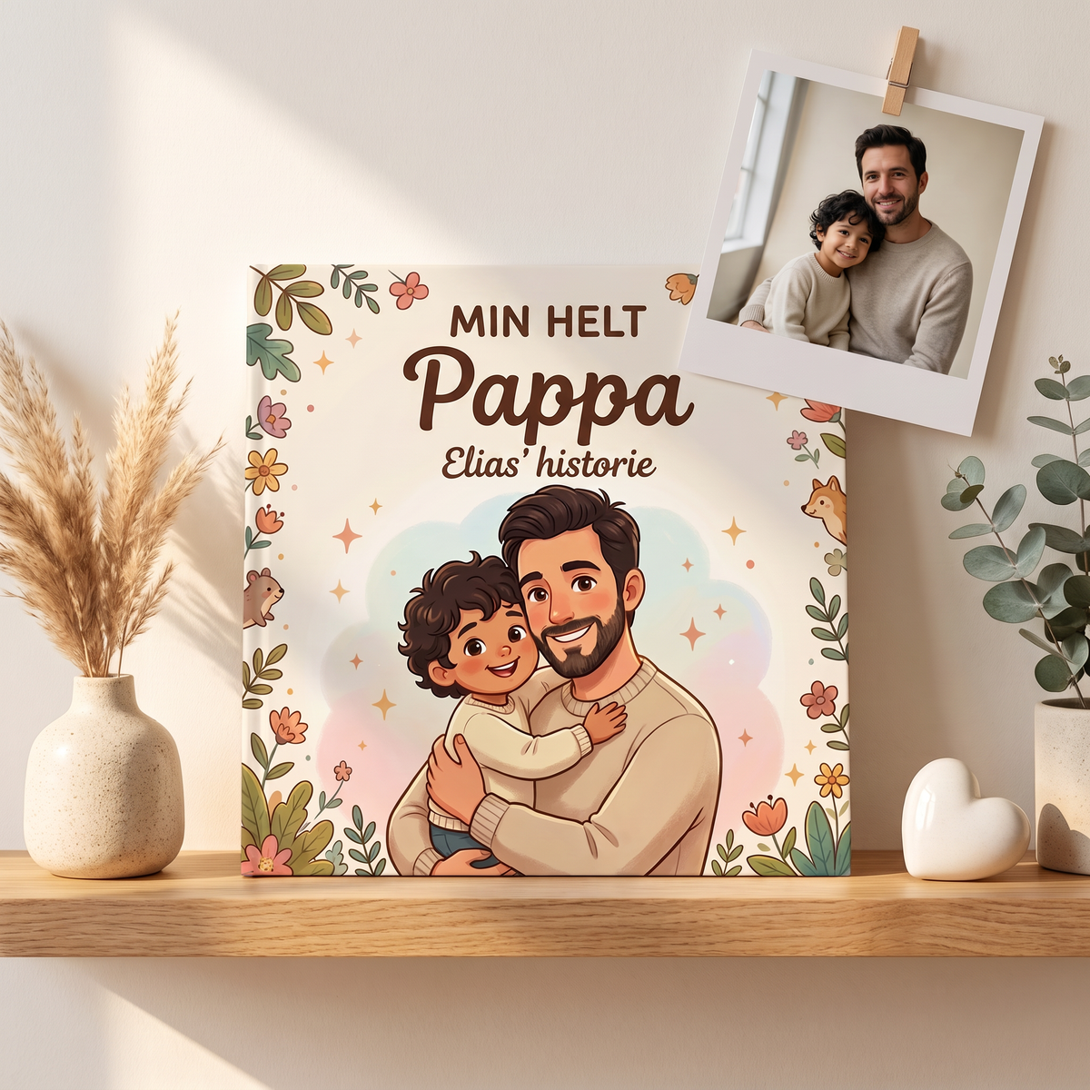 Lukket bok «Min pappa, min helt» på nøytral bakgrunn
