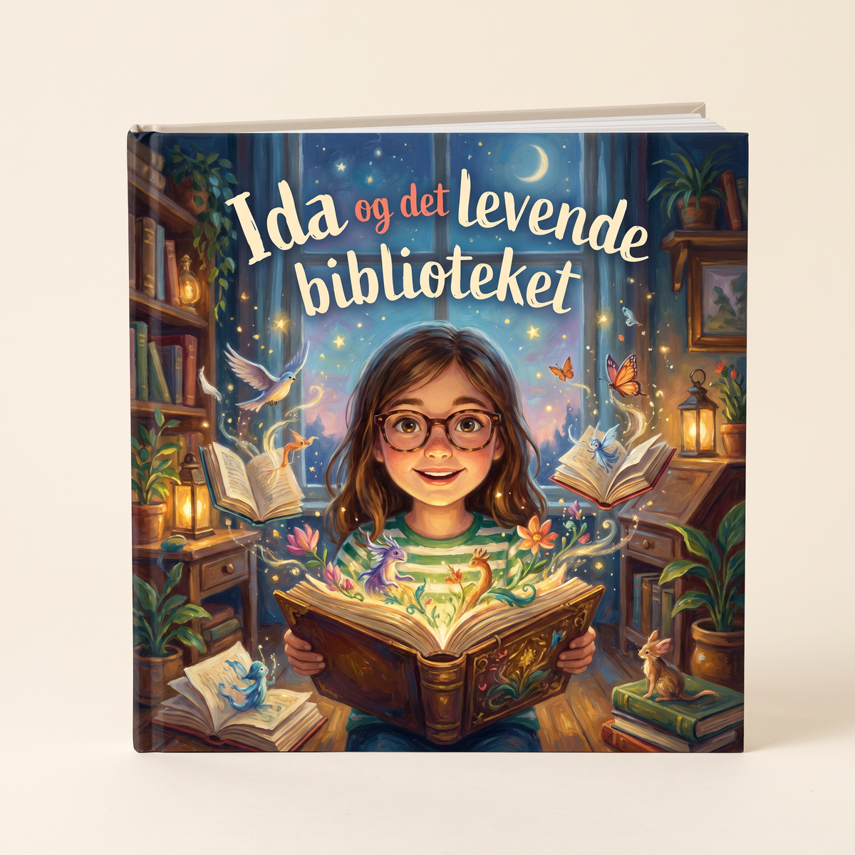 Lukket bok «Ida og det levende biblioteket» på nøytral bakgrunn