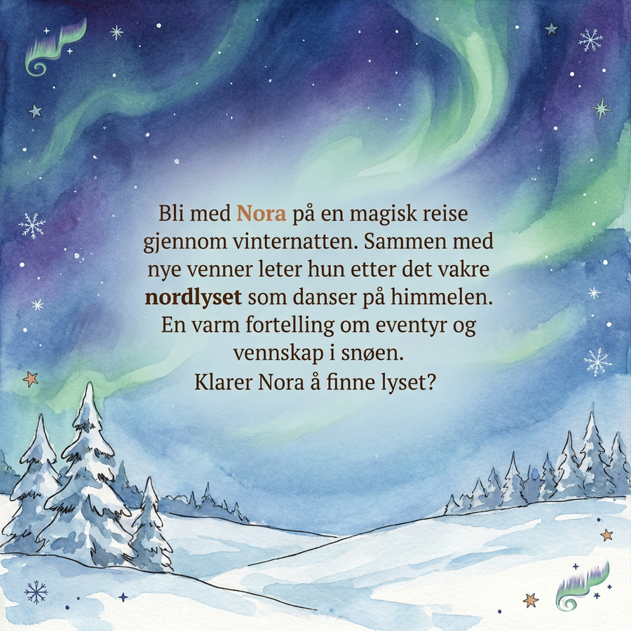 Bakside til «Nora jakter på nordlyset»