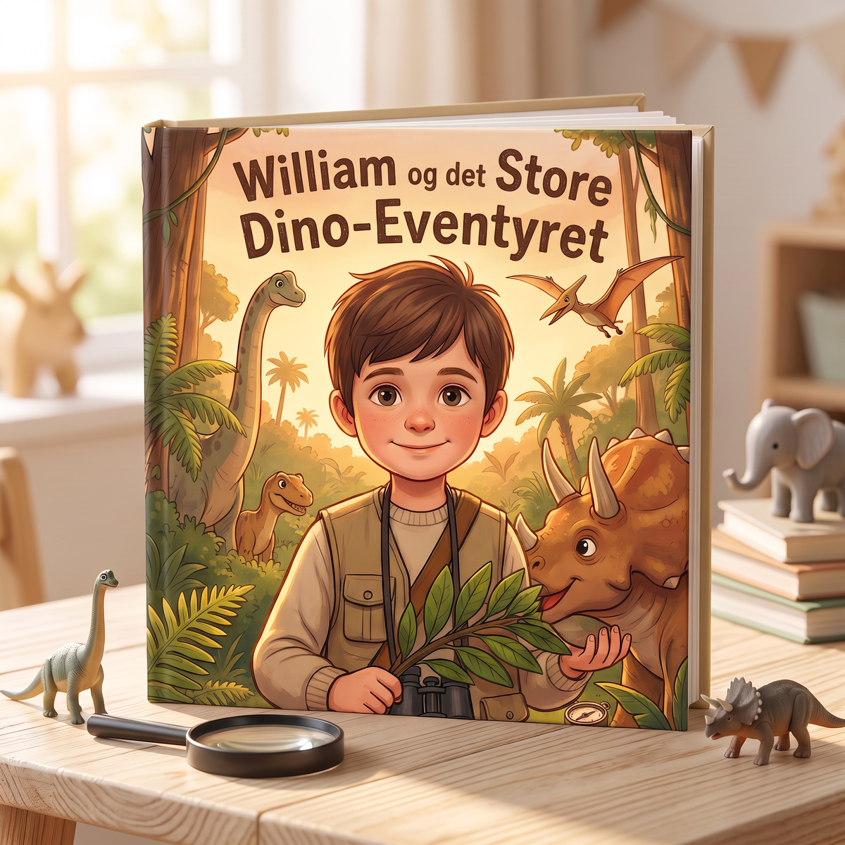 Lukket bok «William og det Store Dino-Eventyret» på nøytral bakgrunn