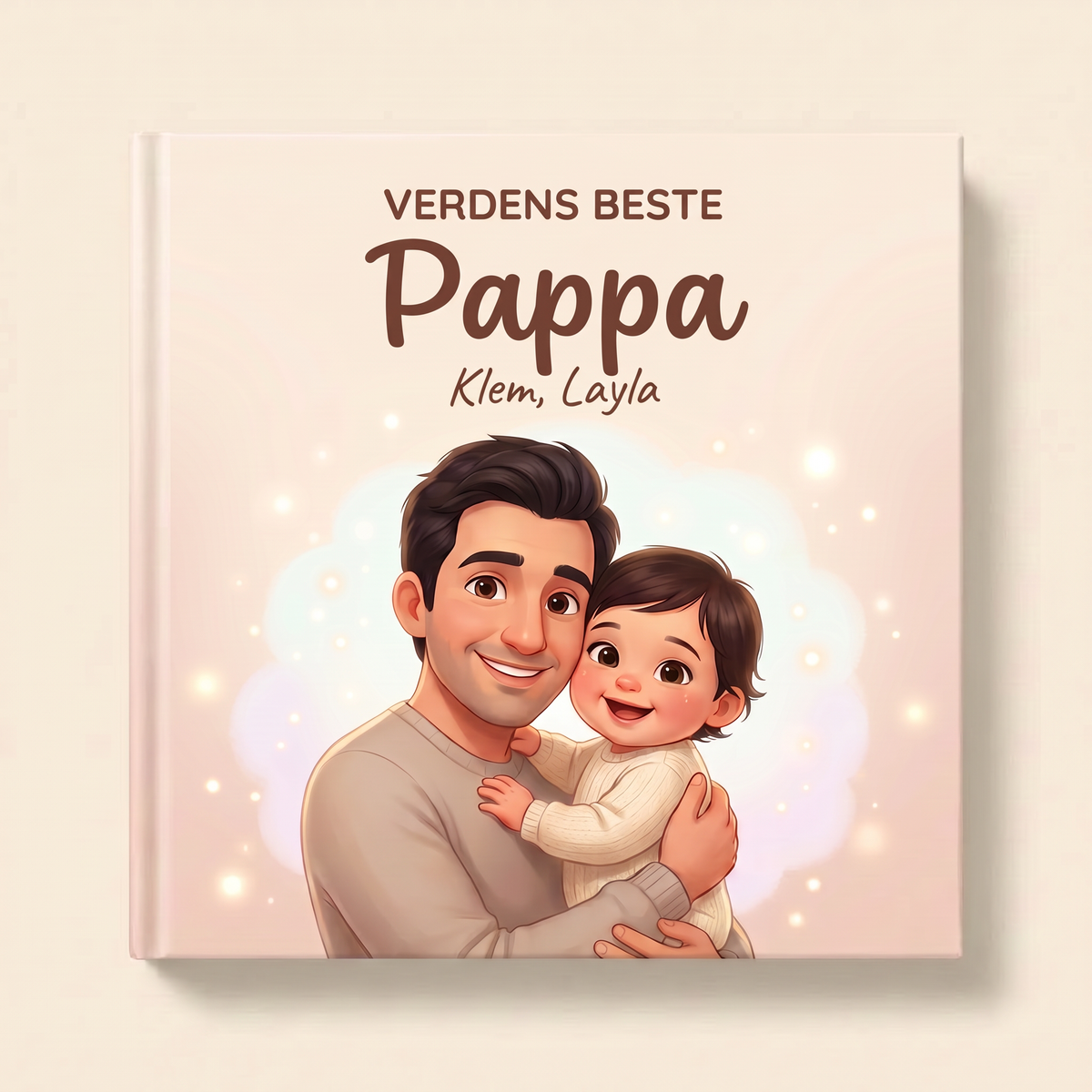 Personlig bok «Verdens beste Pappa — Klem, Layla» på lys, nøytral bakgrunn