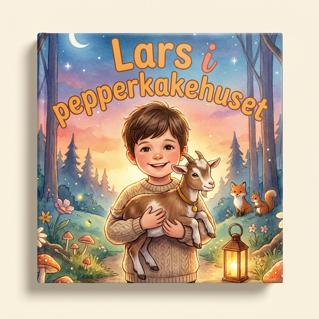 Lukket bok «Lars i pepperkakehuset» på nøytral bakgrunn