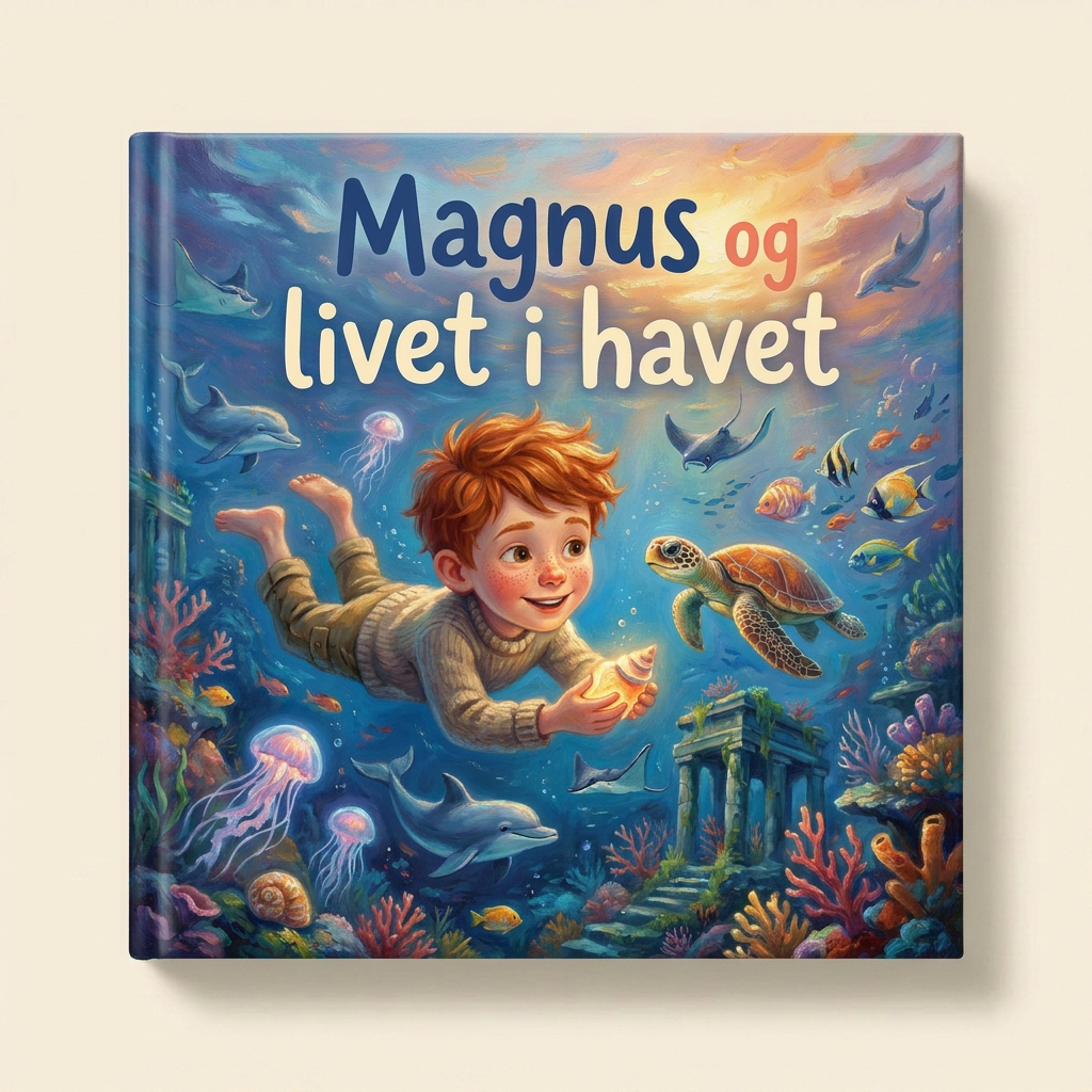 Lukket bok «Magnus og livet i havet» på nøytral bakgrunn