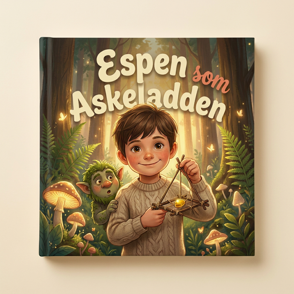 Personlig bok «Espen som Askeladden» på lys, nøytral bakgrunn