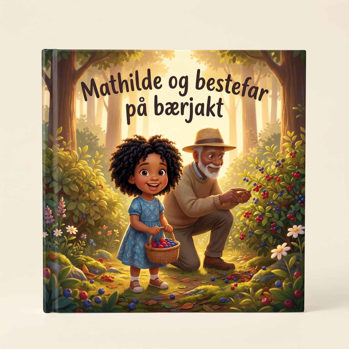 Lukket bok «Mathilde og bestefar på bærjakt» på nøytral bakgrunn