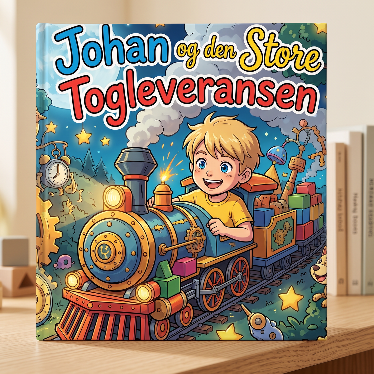Lukket bok «Johan og den Store Togleveransen» på nøytral bakgrunn