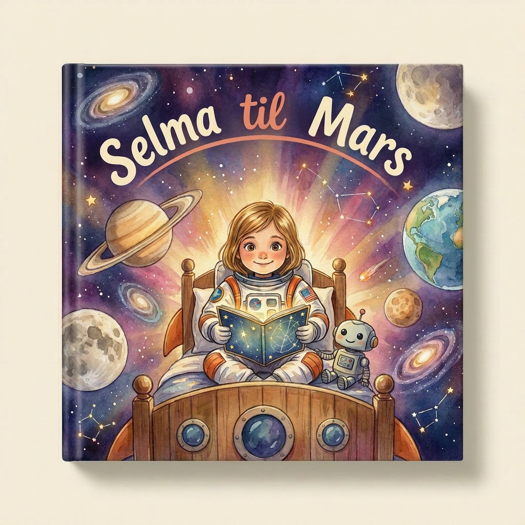Personlig bok «Selma til Mars» på lys, nøytral bakgrunn