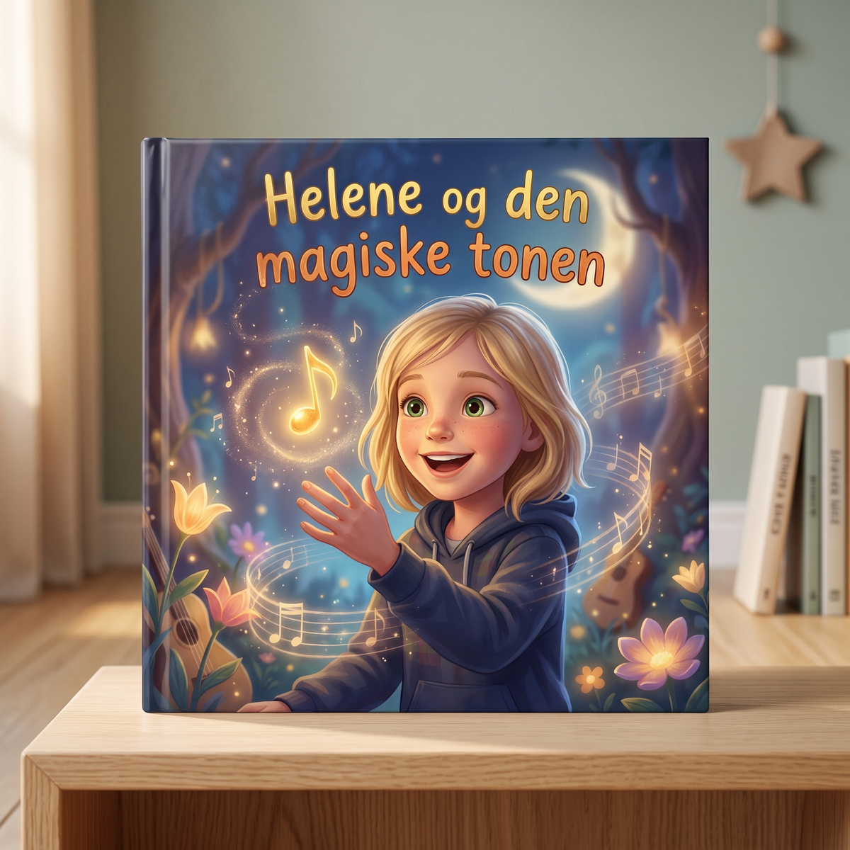 Lukket bok «Helene og den magiske tonen» på nøytral bakgrunn