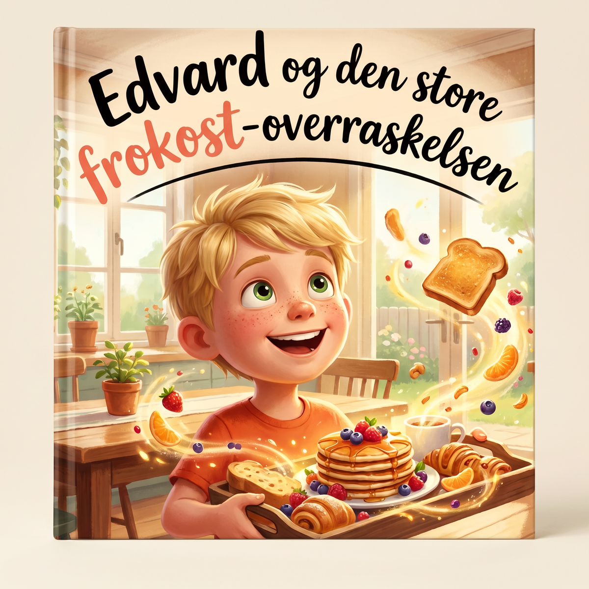 Lukket bok «Edvard og den store frokost-overraskelsen» på nøytral bakgrunn