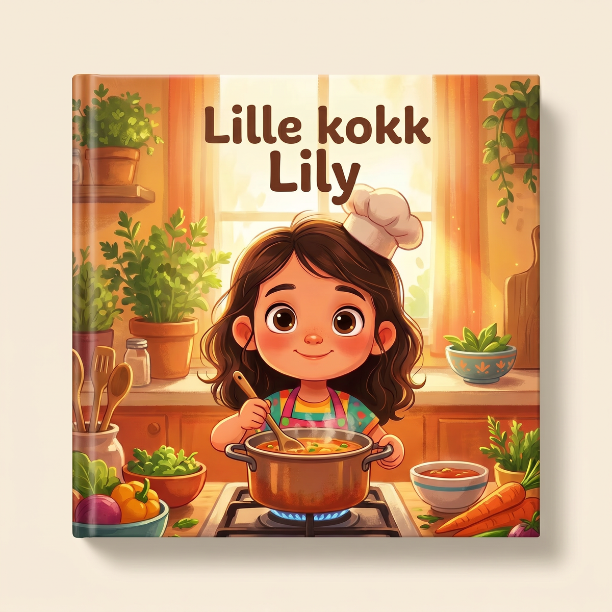 Lukket bokmodell med illustrert forside til « Lille kokk Lily ».