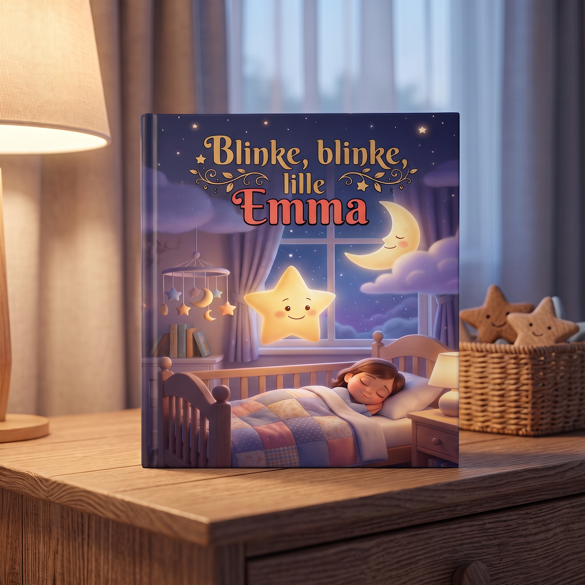 Lukket bok «Blinke, Blinke, Lille Emma» på nøytral bakgrunn