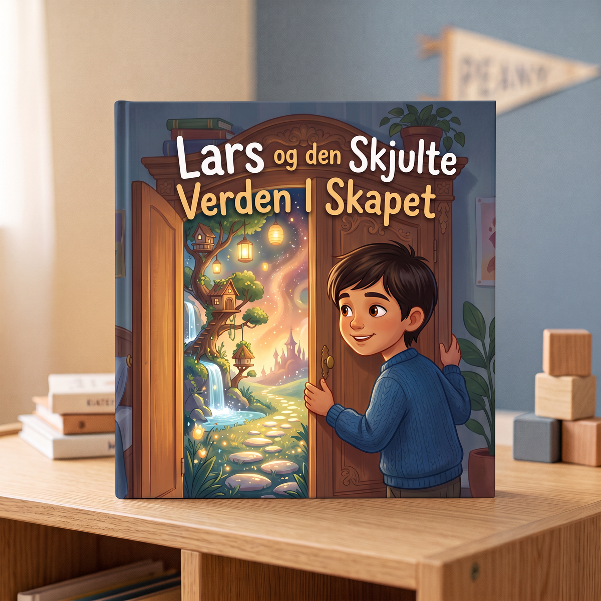 Lukket bok «Lars og den Skjulte Verden I Skapet» på nøytral bakgrunn