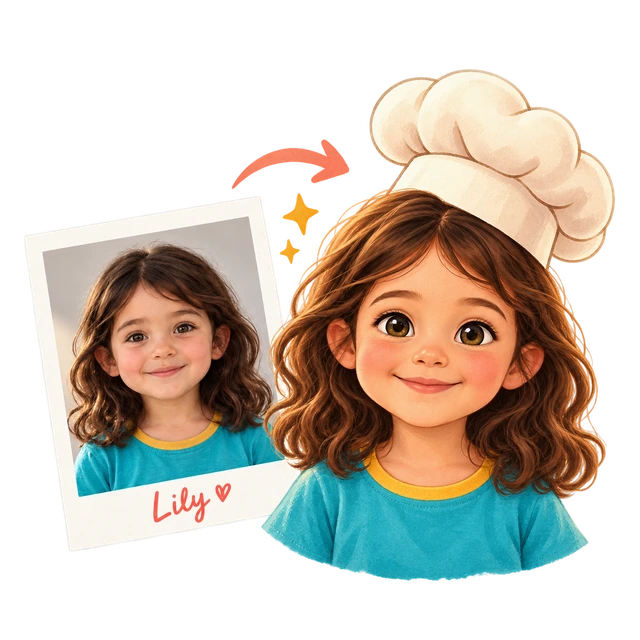 Et eksempelbilde av Lily og en illustrert figur inspirert av bildet